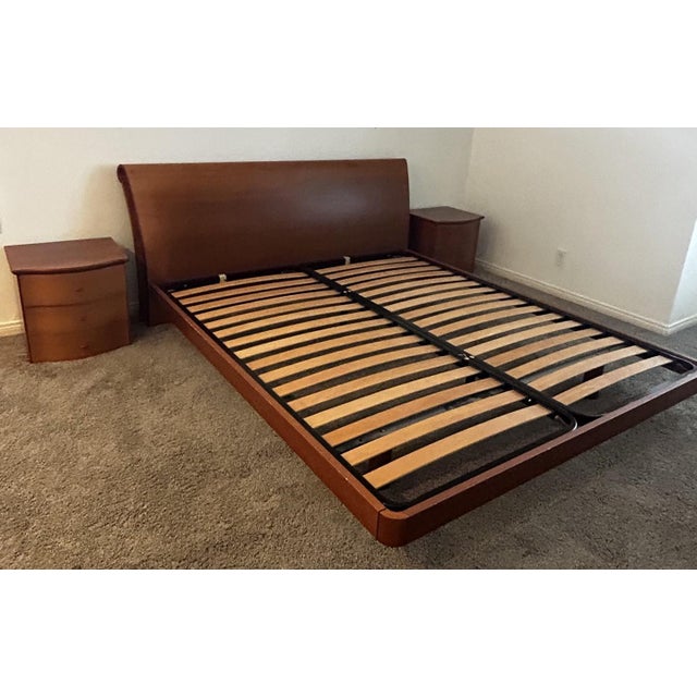 Vintage Dania Cherry Wood California King Sleigh Bed With Nightstands For Sale - Image 4 of 6