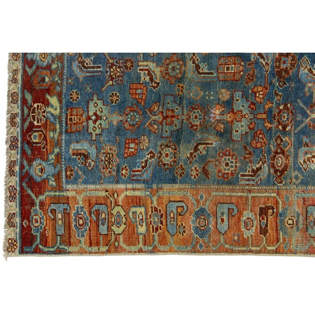 1980s Antique Blue Bidjar Handmade Floral Wool Runner With Allover Design For Sale - Image 4 of 8