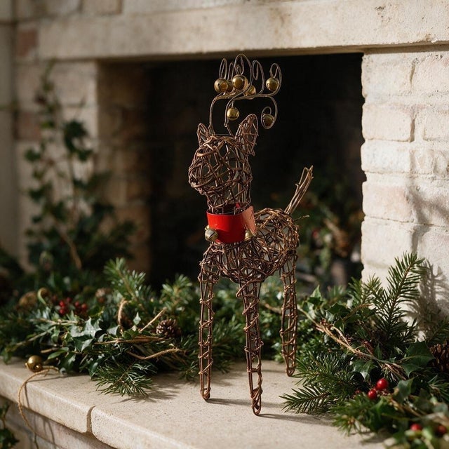 Bring a touch of rustic, nostalgic warmth to your holiday display with this charming vintage woven reindeer sculpture....