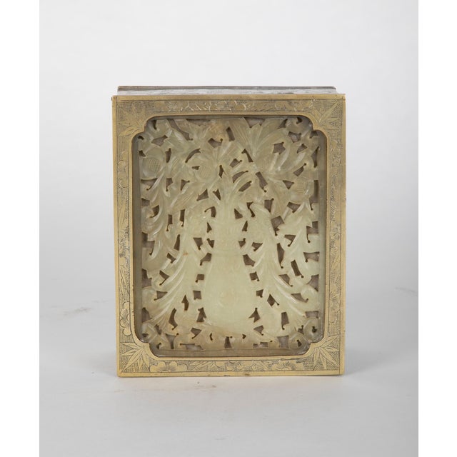 Chinese Chinese Etched Brass Box with Carved Jade Inset Top, Circa 1900 For Sale - Image 3 of 8