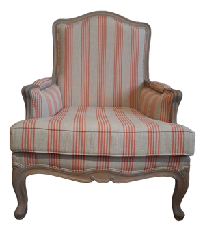 Louis XV Bergère Chair with Cerused Finish in Coral Striped Linen, 1890s