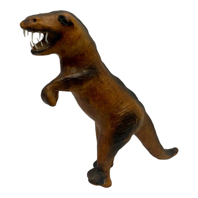 Vintage Brown Leather Wrapped T-Rex Dinosaur Statue For Sale