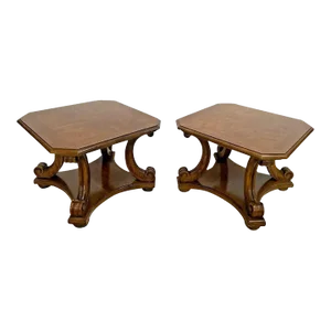1940s Henredon Two Tier Side Tables Walnut Matching - a Pair