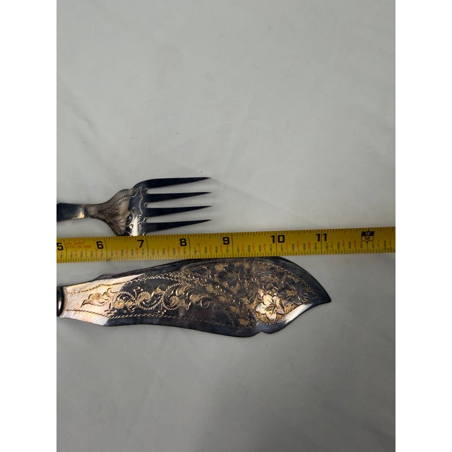 Metal Antique Victorian Harrison Fisher Sheffield Engraved Silver-Plate Fish Serving Set For Sale - Image 7 of 9