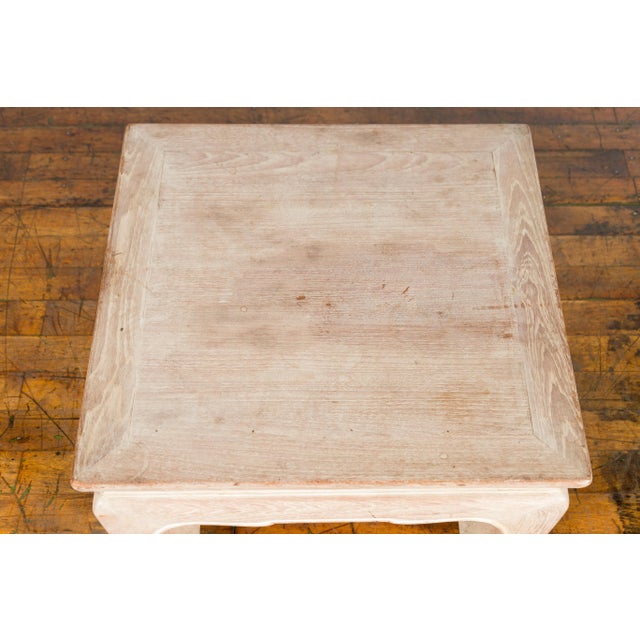 Asian Vintage Thai Whitewashed Low Drinks Table with Carved Apron & Chow Legs For Sale - Image 3 of 13