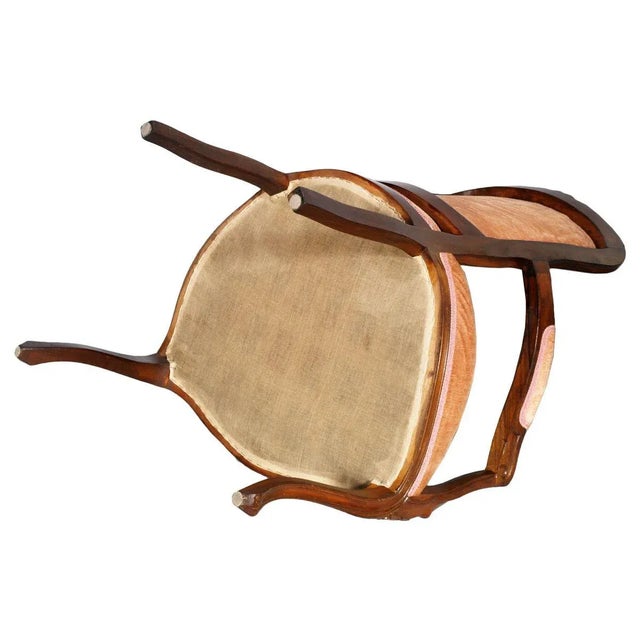 Art Nouveau Hand Carved Walnut and Pink Velvet Armchair, 1910s For Sale - Image 4 of 5