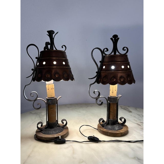 Metal Brutalist Italian Table Lamps, 1960s, Set of 2 For Sale - Image 7 of 18