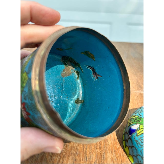 Vintage Cloisonné Enameled Copper Jar With Lid For Sale In Milwaukee - Image 6 of 8