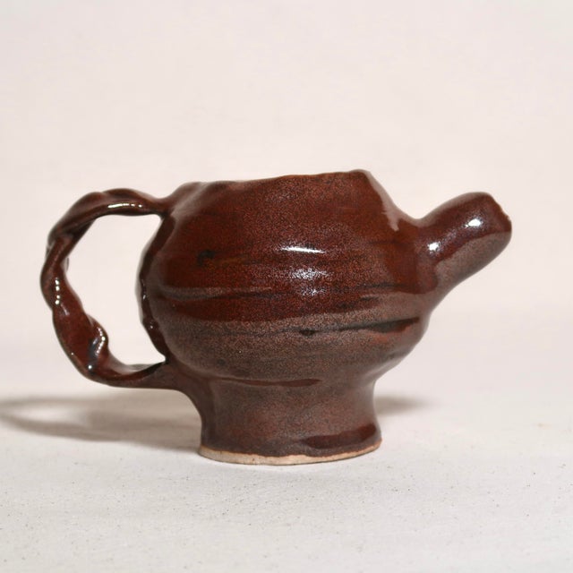 Vintage Brutalist Wabi Sabi Sculptural Studio Pottery Red and Black Glaze Ceramic Vessel For Sale - Image 13 of 17