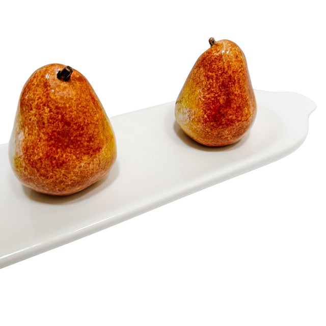 White Vintage Trompe l'Oeil Glazed Ceramic Tray With Pears For Sale - Image 8 of 12