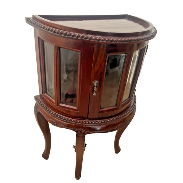 1950s China Cabinet Demilune Half Moon Shape Curio Display, Lighted, Beveled Glass 1a For Sale - Image 4 of 13