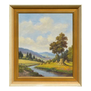 Mid Century Danube Valley Harvest Landscape by Weber For Sale