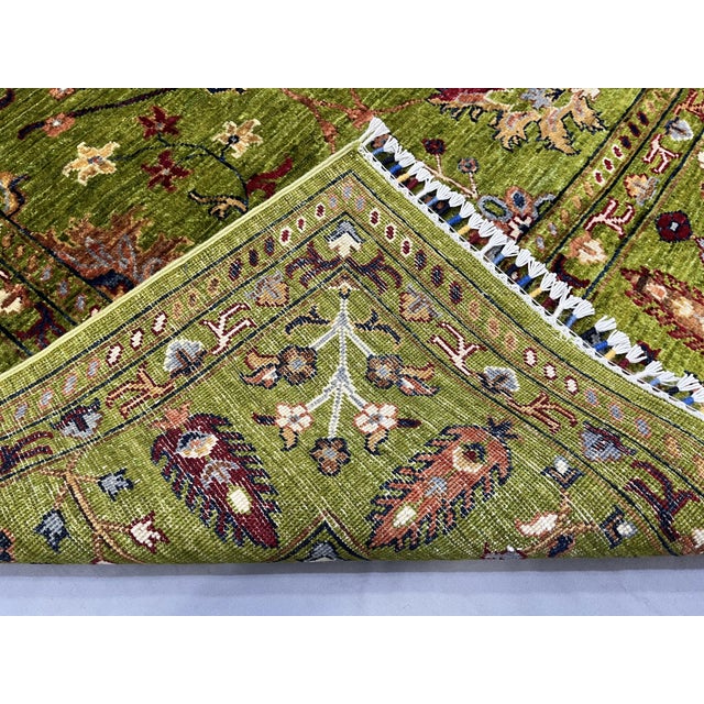 Green Afghan Sultani Natural Dye Wool Rug, Persian Floral Botanical ...