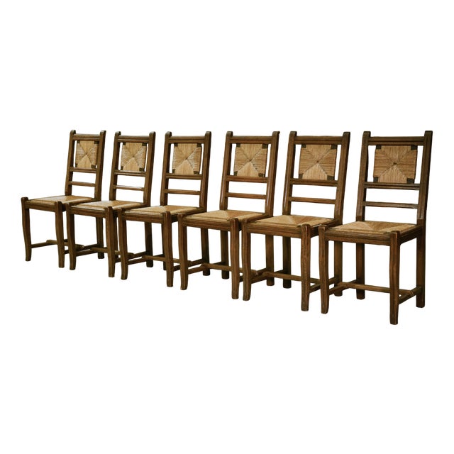 Rustic Oak Chairs, 1960s, Set of 6 For Sale
