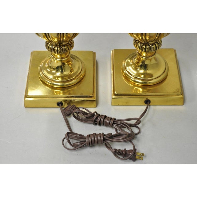 Vintage French Empire Style Gold Brass Metal Urn Form Table Lamps - A Pair For Sale - Image 10 of 12