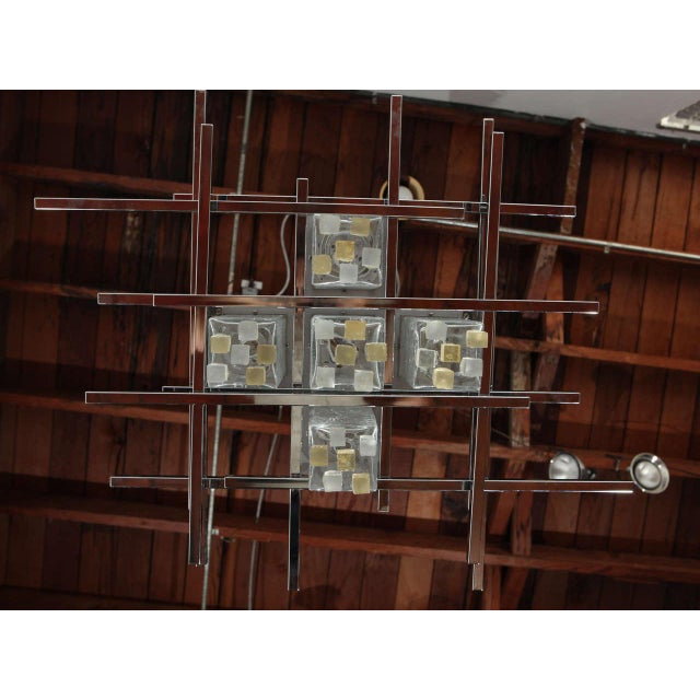 Chrome Vintage Abstract Italian Glass & Chrome Chandelier For Sale - Image 8 of 10