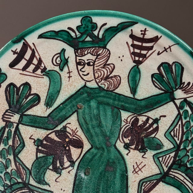 Mid-Century Modern Vintage Mid Century Polychrome Glazed Ceramic Platter by Domingo Punter, Signed For Sale - Image 3 of 6