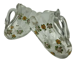 Hand Painted Swan Depression Glass Vases - A Pair