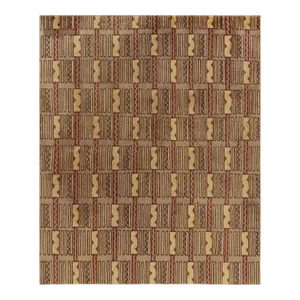 1960s Vintage Deco Rug in Beige-Brown and Red Geometric Pattern