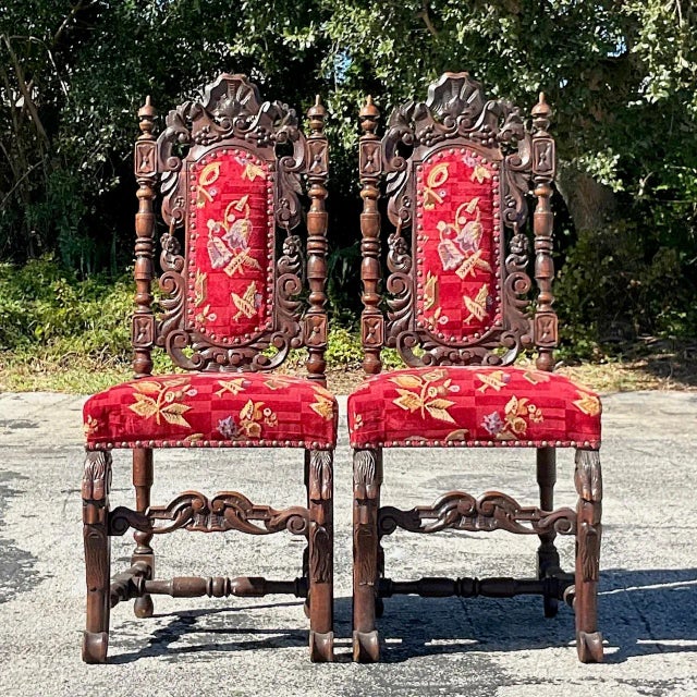 Gothic Vintage Gothic Carved Wood Dining Chairs - a Pair For Sale - Image 3 of 7