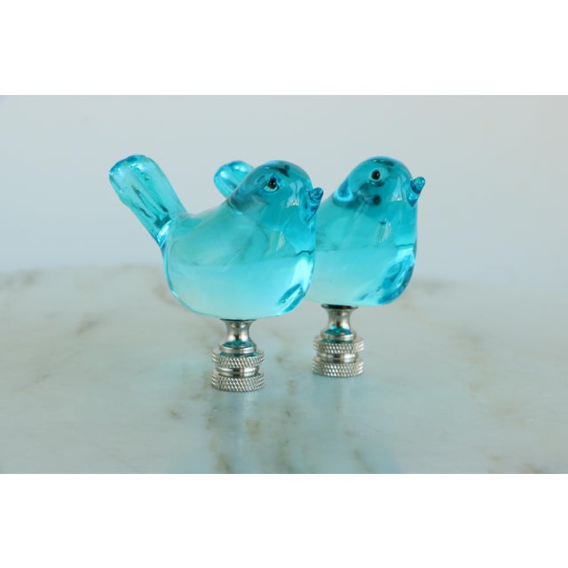 Glass Bluebird Lamp Finials on Chrome Hardware - A Pair For Sale - Image 12 of 12