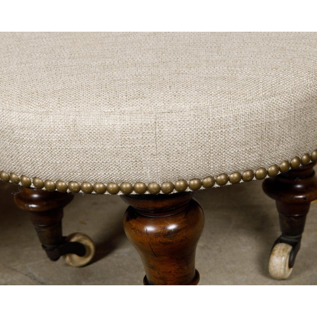 Brown Pair of English Mahogany Stools with 19th Century Turned Legs on Casters For Sale - Image 8 of 10