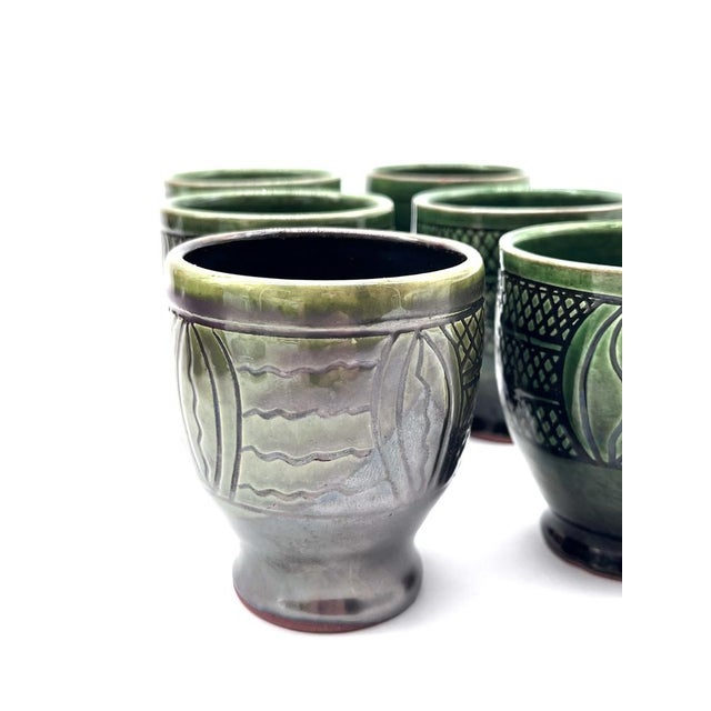 Mid-Century Modern Ceramic Set Pitcher and Mugs with Sgraffito Decoration, Italy, 1960s, Set of 7 For Sale - Image 14 of 18