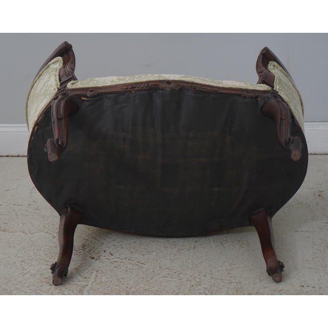 Vintage Walnut Rococo Parlor Settee W. Damask Upholstery For Sale - Image 18 of 18