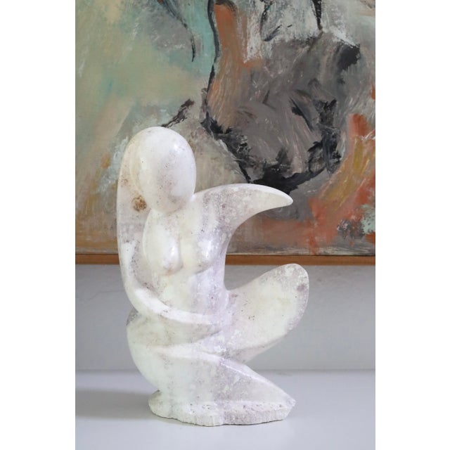 Charming mid century carved stone nude abstract sculpture in the cubist manner. Stone has lovely purple inclusions which...