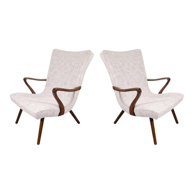 Scandinavian Modern High Back Winged Armchairs A Pair Chairish