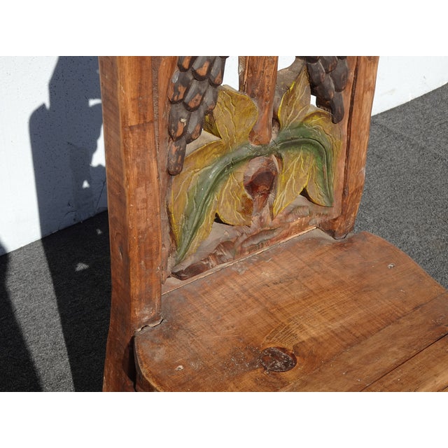 Brown Vintage Rustic Country Style Side Chair W Carved Fruit Backrest For Sale - Image 8 of 14