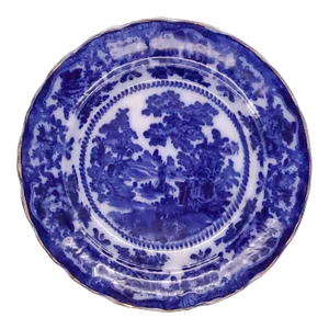 Late 19th Century Antique Victorian Era Flow Blue Blue & White Dinner Plate in Fairy Villas by Adams China