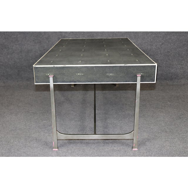 Art Deco Maitland Smith Art Deco Style Metal Faux Shagreen Coffee Table For Sale - Image 3 of 11