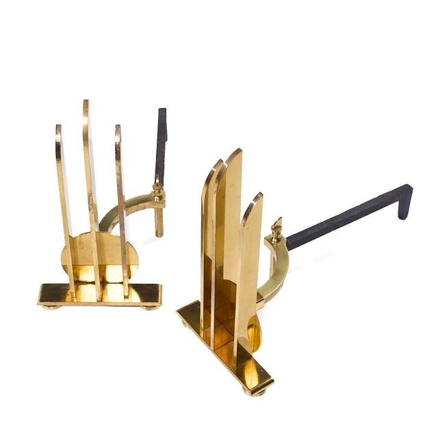 Donald Deskey Donald Deskey Style Mid Century Brass Andirons For Sale - Image 4 of 6
