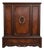 Vintage Baker Furniture Mahogany Cabinet With Bookmatched Veneer & Carved Urn Medallion For Sale