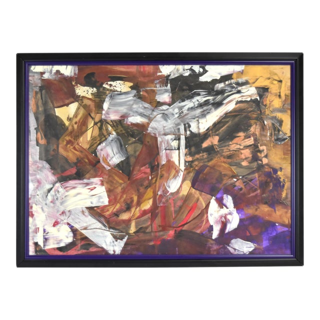 Late 20th Century Vintage Metallic Abstract Expressionist Oil Painting, Framed For Sale
