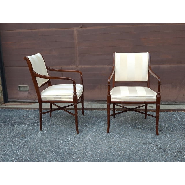 Late 20th Century Pair of Hickory Chair Co Regency Style Mahogany and Upholstered Armchairs For Sale - Image 10 of 11