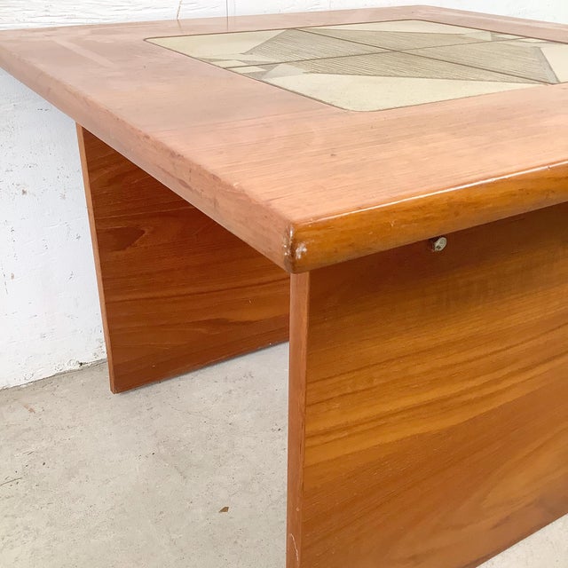 Brown Danish Modern Teak Side Table With Geometric Tile Inset, 1960s–1970s For Sale - Image 8 of 18