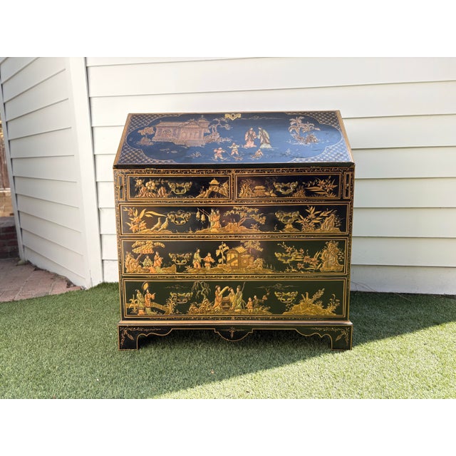 Georgian Furnishing Co. Black & Gold Chinoiserie Secretary Desk For Sale In Los Angeles - Image 6 of 10