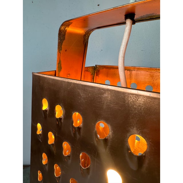 1980 Large Vintage Curtis Jere Cheese Grater Pendant Light in Copper