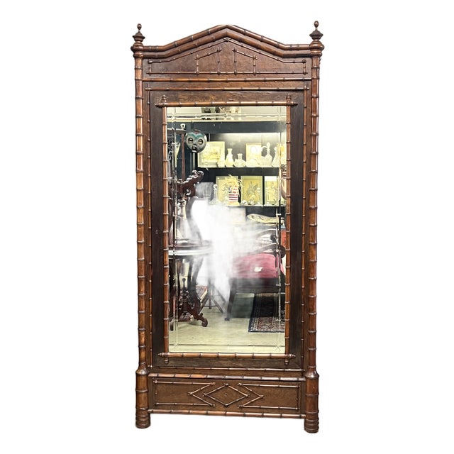 Late 19th Century Turn to the Century Victorian Faux Bamboo Armoire For Sale