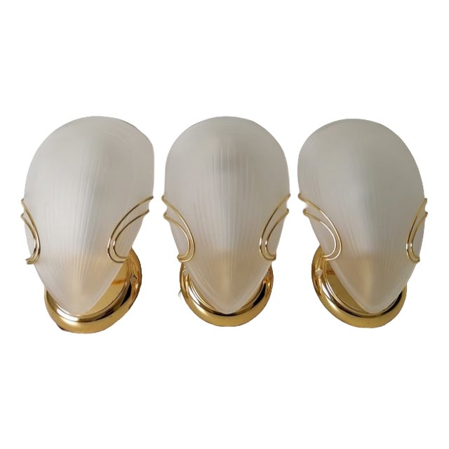 Golden Murano Glass Clam Wall Sconces, 1980s, Set of 3 For Sale