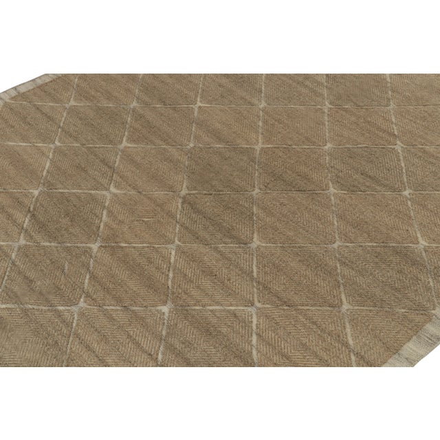 Rug & Kilim Rug & Kilim’s Scandinavian Kilim style Hemp rug in Beige-Brown Diamond Patterns - 12x15 For Sale - Image 4 of 7