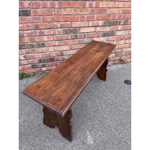 18th Century 19th Century Oak Carved Wood Bench For Sale - Image 5 of 7