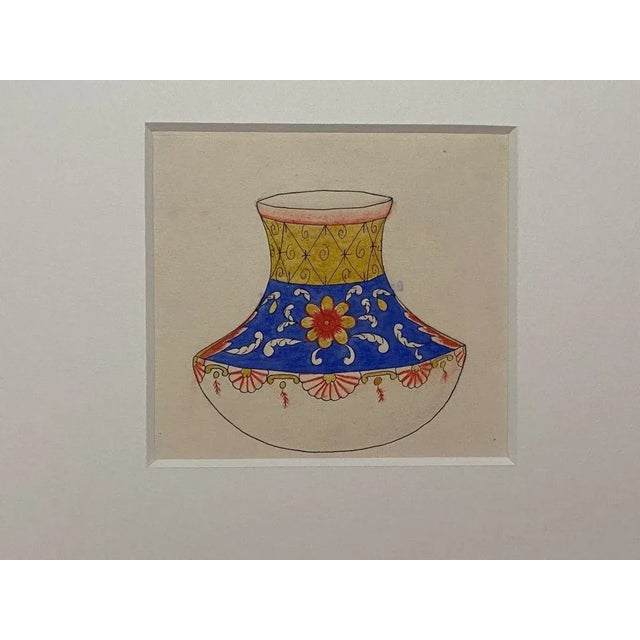 Porcelain Vase is an original China ink and watercolor drawing on ivory-colorated paper by an unknown Artist in XIX...