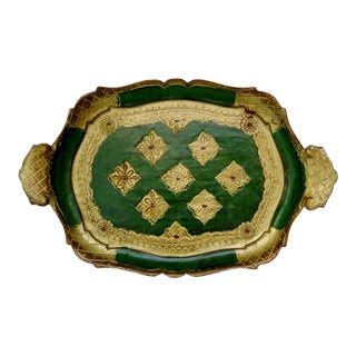Florentine Green & Gold Wood Tray For Sale