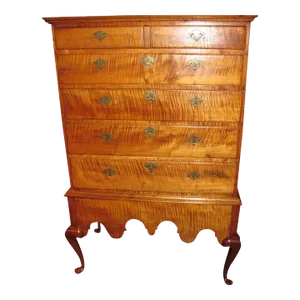 Antique American Queen Anne Tiger Maple Chest on Stand Circa 1740
