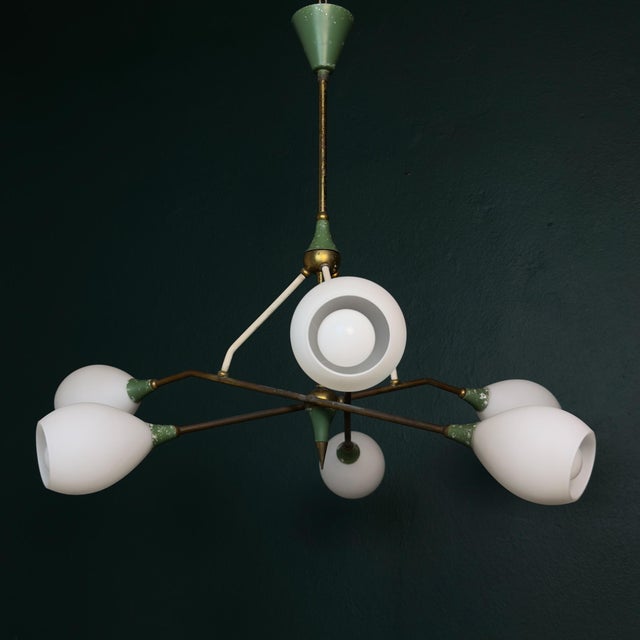 Mid-Century Chandelier with Opaline Glass from Stilnovo, Italy, 1960s For Sale - Image 9 of 18