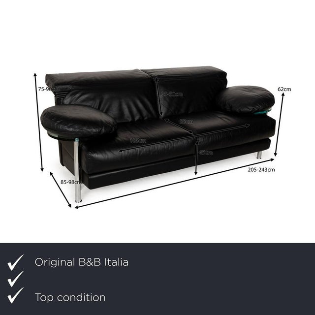 The Arca sofa from B&amp;B Italia is covered in black leather and stands on silver metal legs. The two-seater impresses...