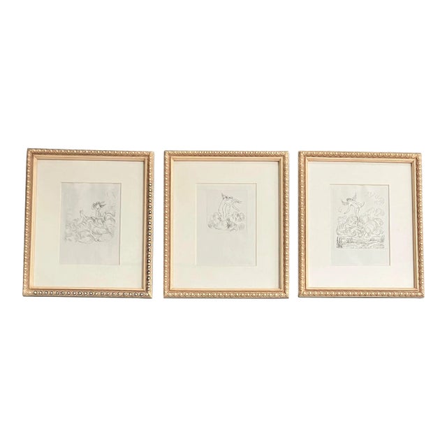 1930’s Three Original Drypoint Etchings Angelic Figures by Pierre LaPrade- Set of Three For Sale